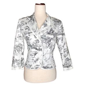 Alexandra Bartlett Petite Vintage Art Themed White Double Breasted Blazer | 4P